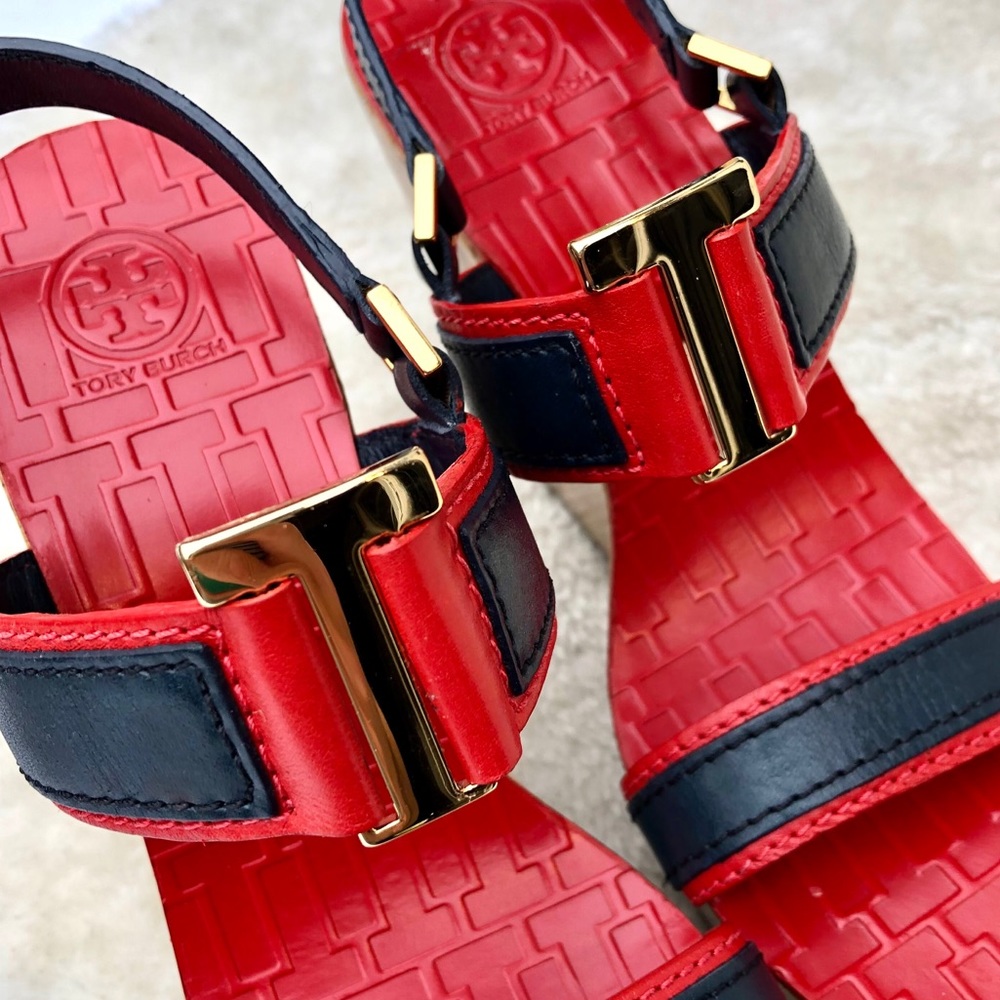 *Tory Burch | Red Navy Volcano Angeline Wedges 7.5 - Picture 6 of 14